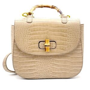 Fawn Design The Bamboo Shoulder Bag in Latte Faux Croc Purse Limited Edition NEW